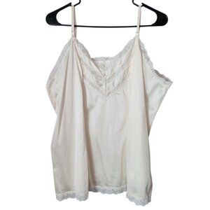 FIGURFIT‎ VINTAGE nylon slip cami top lace trim in cream size 46